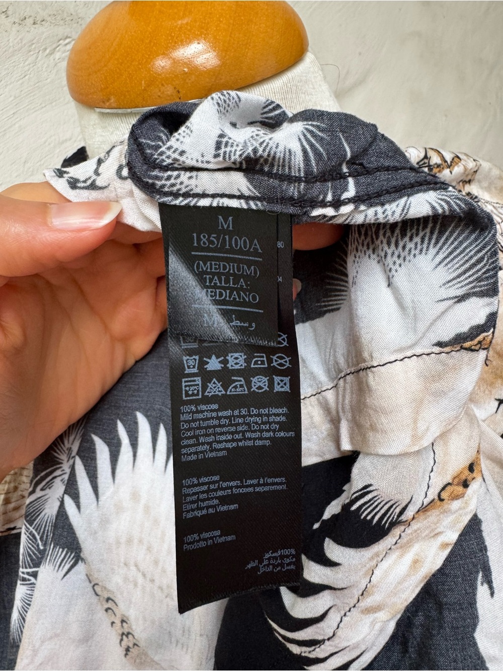 AllSaints Japanese Style Black Cream & Tan Short-Sleeve Graphic Camp Shirt - Picture 6 of 6